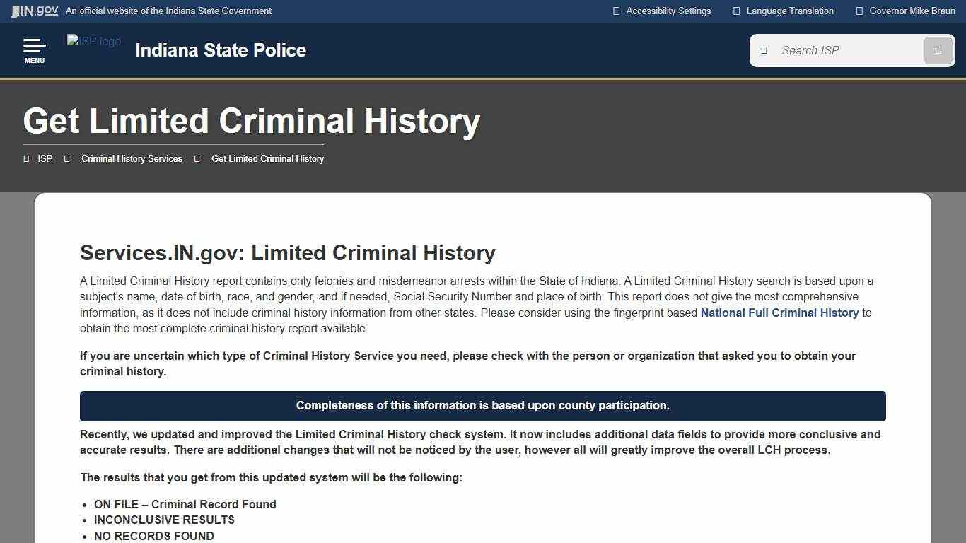 ISP: Get Limited Criminal History