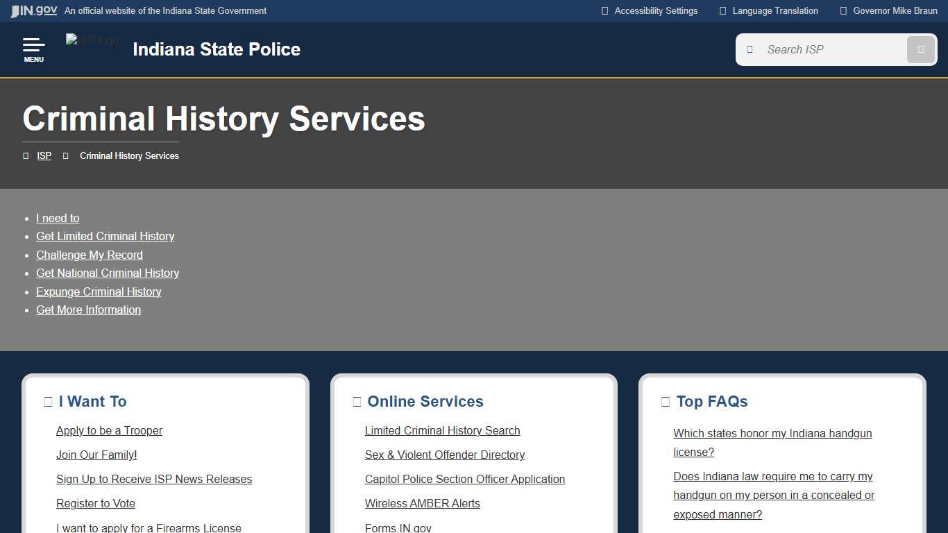ISP: Criminal History Services